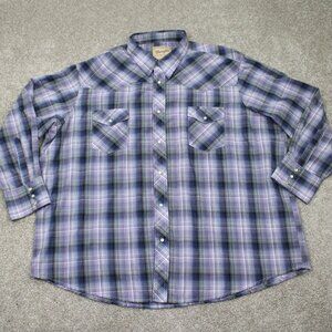 Wrangler Western Shirt Adult 3XL XXXL Purple/Black Plaid Pearl Snap Long Sleeve